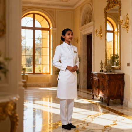 Agenzia colf filippine Gorizia - Servizio esclusivo di colf filippina in uniforme elegante, villa di lusso italiana