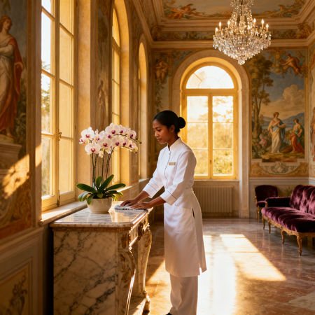 Agenzia domestici Viterbo - lavoratrice (filippina o singalese) in uniforme bianca, servizio lusso in villa italiana